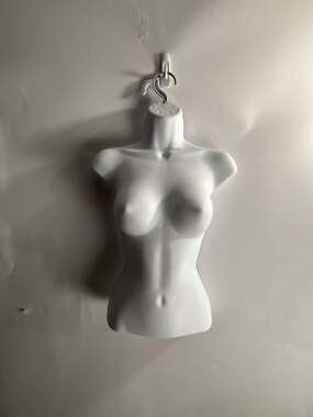 Female Molded Plastic Hanging Torso Mannequin Form, White